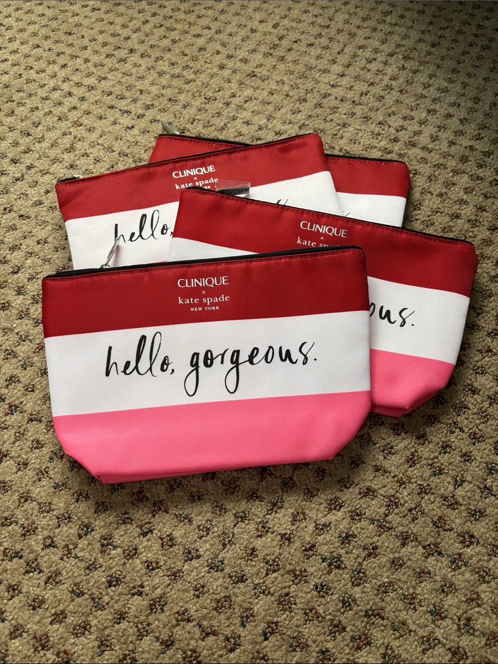 kate spade colorblock “'hello, gorgeous.' Cosmetic Pouch in Red,White and Pink.